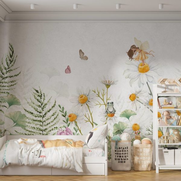 Abstract Butterfly Girl And Frog Kids Wallmural