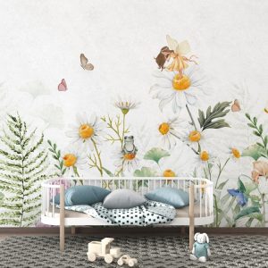 Abstract Butterfly Girl and Frog Kids Wallmural
