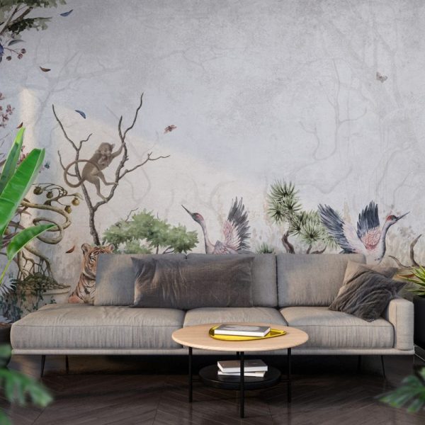 Abstract Foggy Forest Landscape Depiction Wallmural