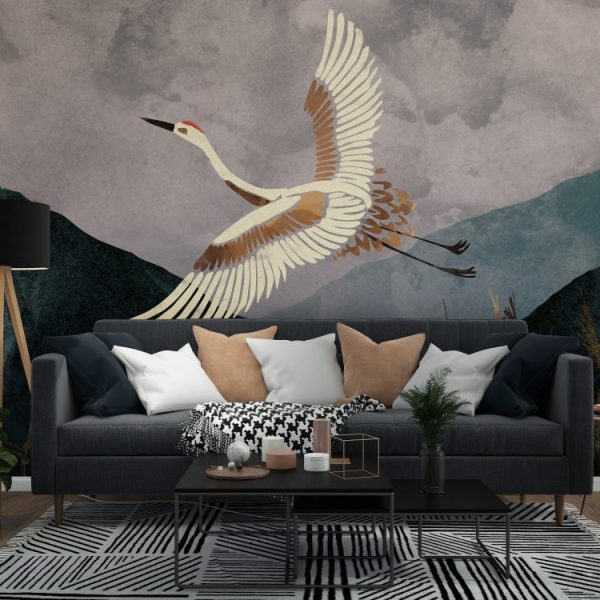 Boho Soaring Stork Wallpaper
