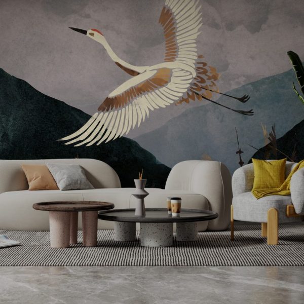 Boho Soaring Stork Wallpaper