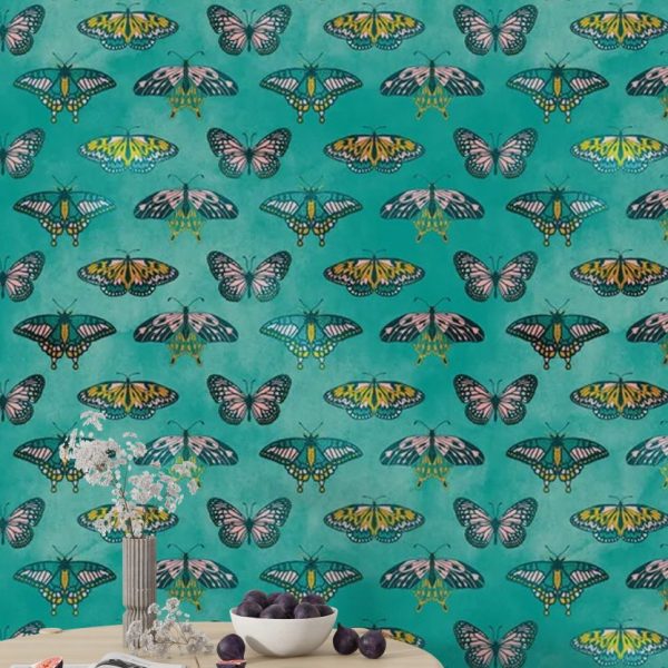 Butterflies Green Background Wallpaper