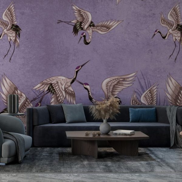 Storks In Purple Night Wallpaper