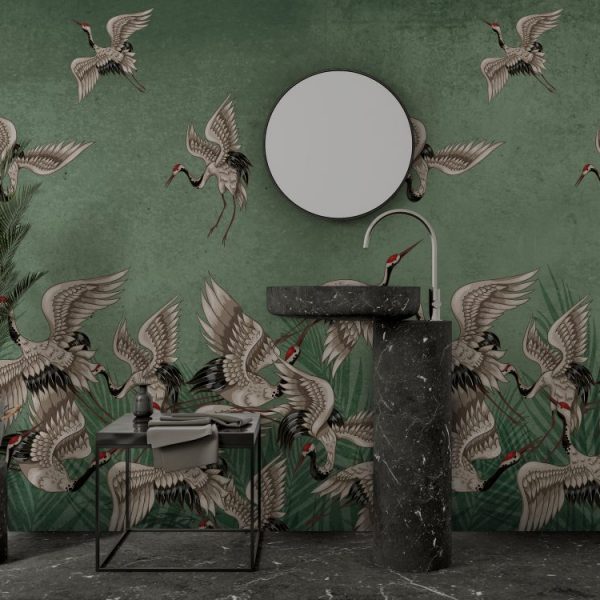 Storks In Green Night Wallpaper