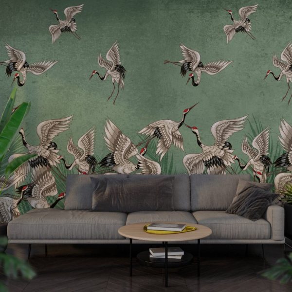 Storks In Green Night Wallpaper