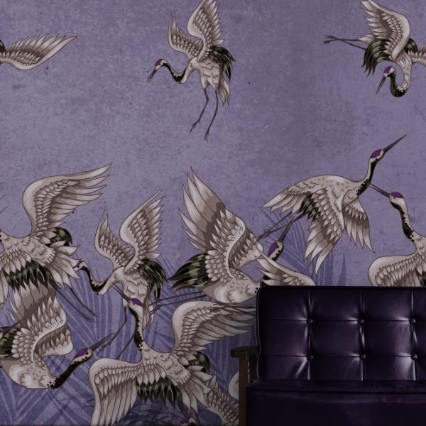 Storks In Purple Night Wallpaper