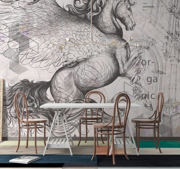 Da Vinci'S Pegasus Art Design Wallpaper