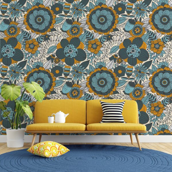 Geometrical Pattern Flowers Wallpaper