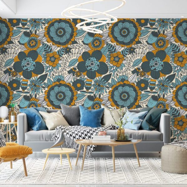 Geometrical Pattern Flowers Wallpaper