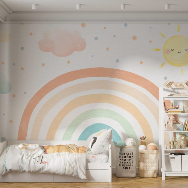 Soft Sun And Rainbow Kids Wallpaper