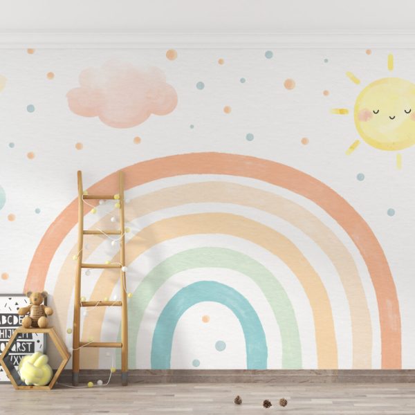Soft Sun And Rainbow Kids Wallpaper