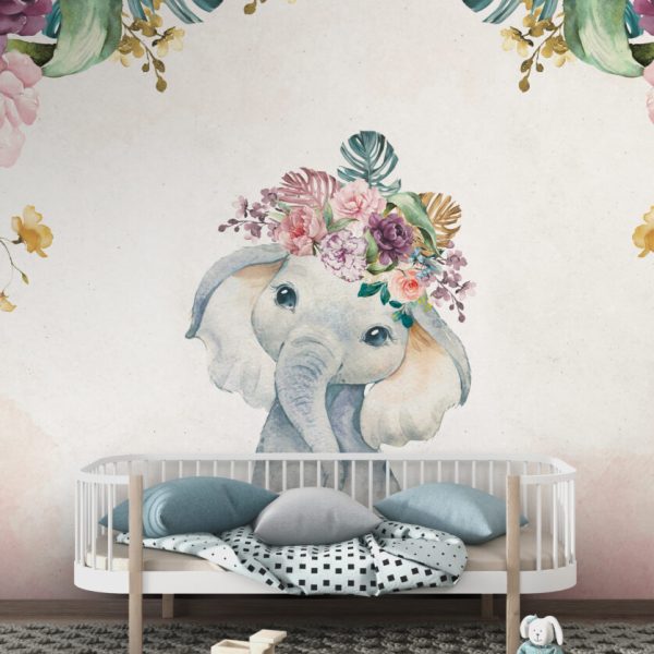 Soft Flowers And Elephant Wallpaper
