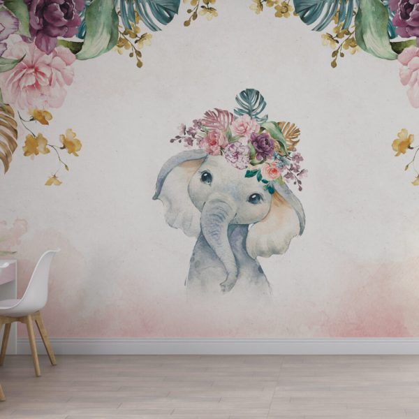 Soft Flowers And Elephant Wallpaper