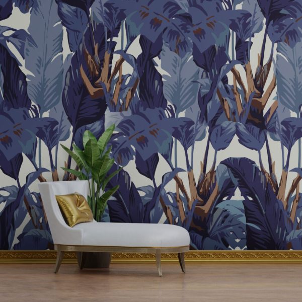 Tropical Leaves In Purple Tones Wallpaper