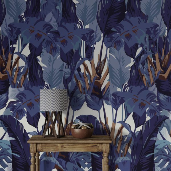 Tropical Leaves In Purple Tones Wallpaper