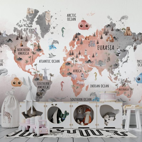Kids Map With Hot And Cold Animals Wallpaper
