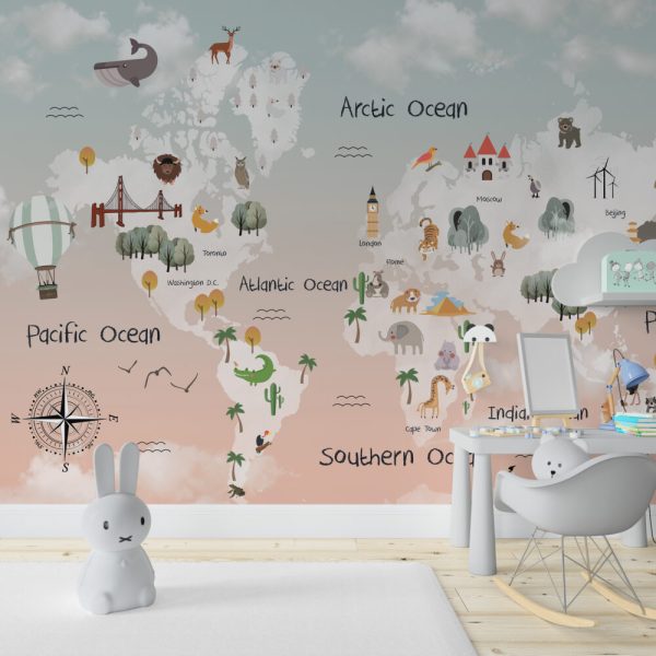 Sky Pattern Animal Kids Map Wallpaper