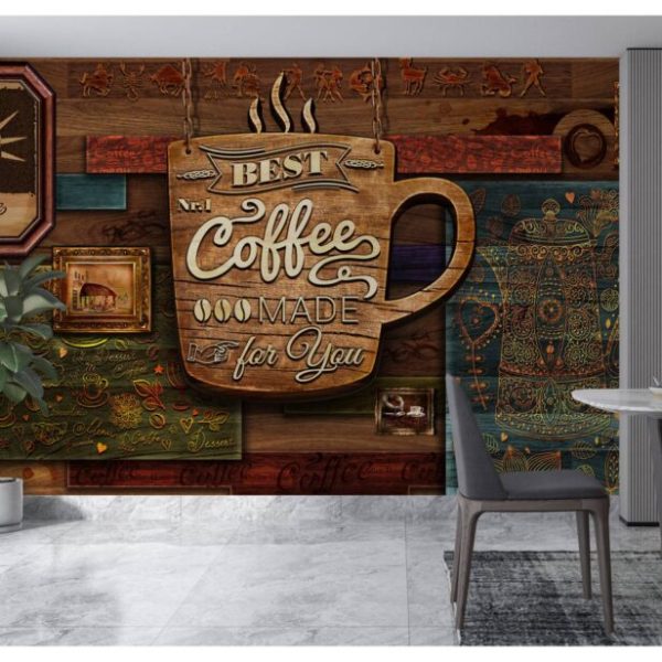 Brown Woden Designed Coffee Wall Mural