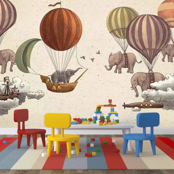 Elephants Flying Air Balloons Wall Mural
