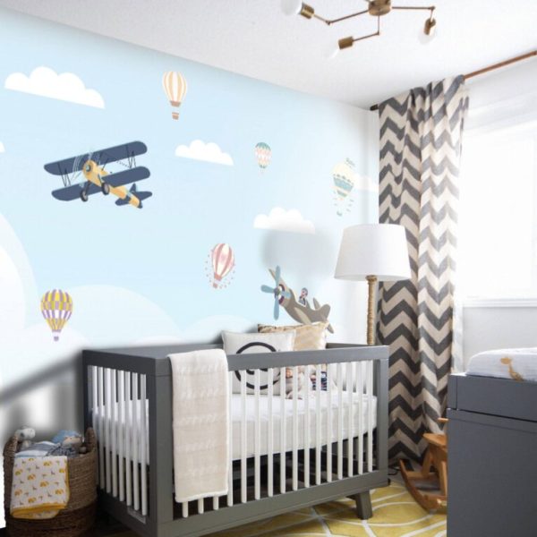 Blue Cloudy Sky And Airplanes Wall Mural