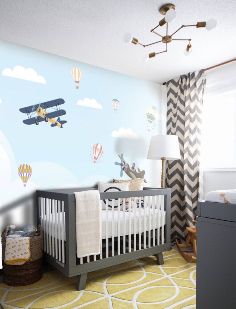 Blue Cloudy Sky and Airplanes Wall Mural