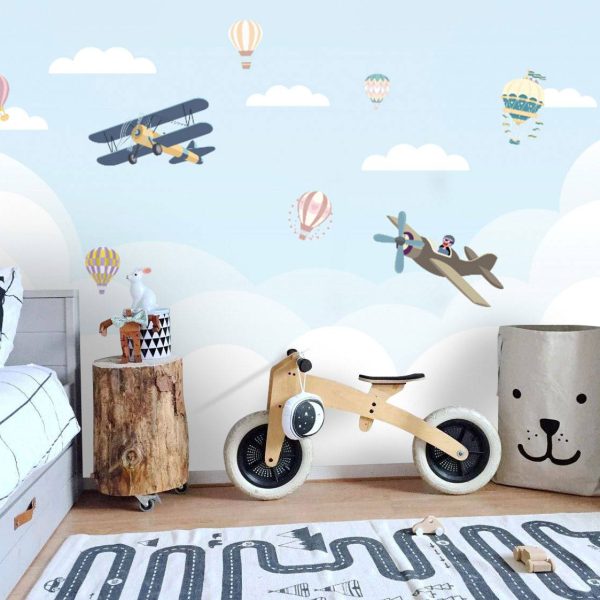 Blue Cloudy Sky And Airplanes Wall Mural