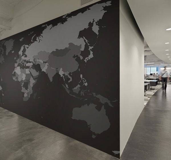 Dark Office World Map Wall Mural