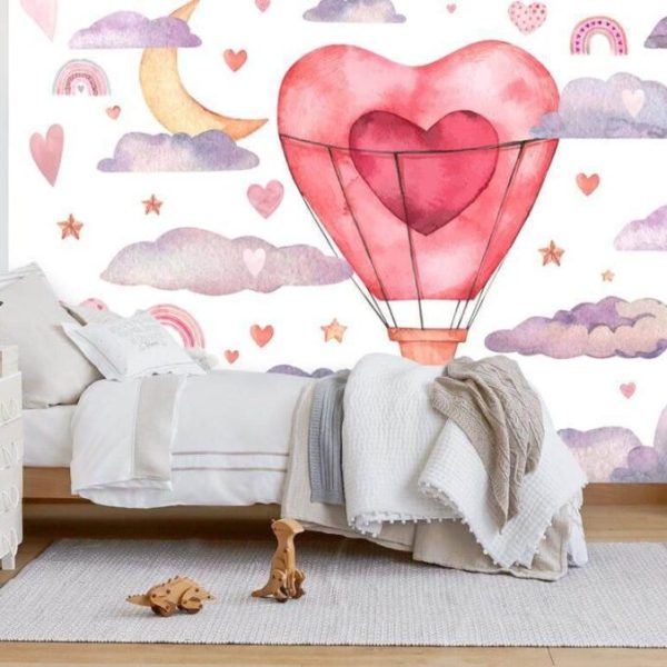 Heart Hot Air Balloon Romantic Wall Mural