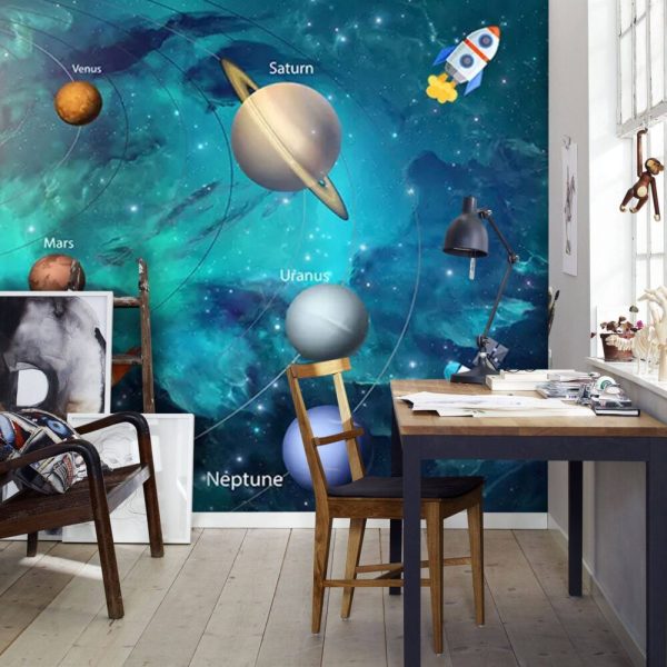 Blue Space Milky Way Planets Wall Mural