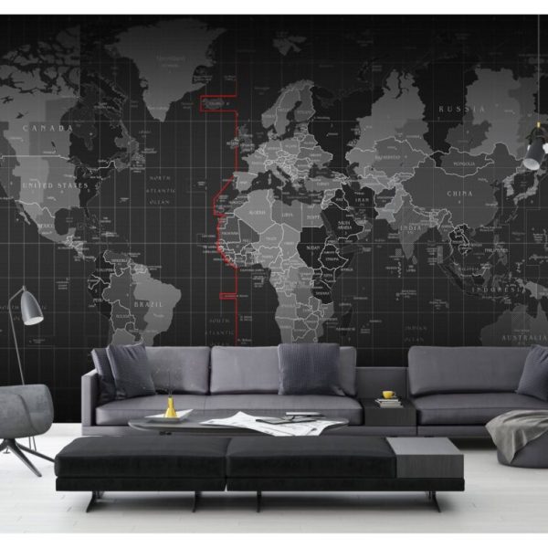 Black Stylish Map Wall Mural