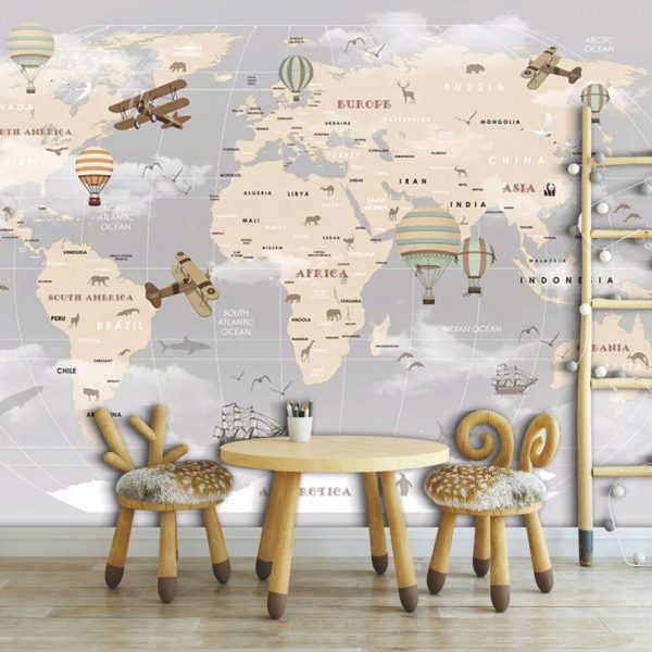 Kids Map With Aircrafts Wall Mural