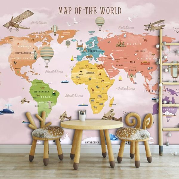 Colorful Map With Aircrafts Wall Mural