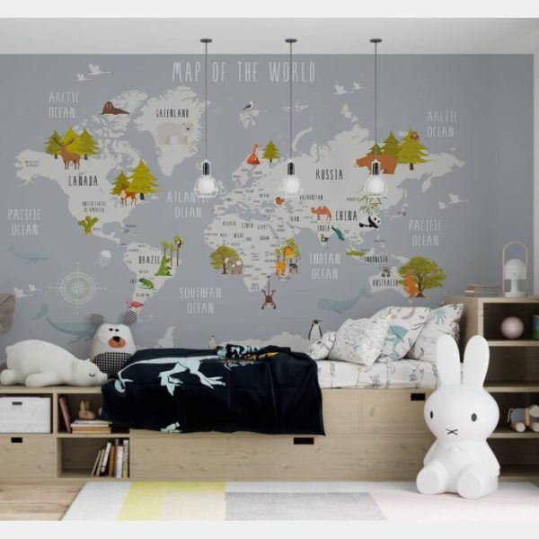 Gray Countries Habitat Map Wall Mural