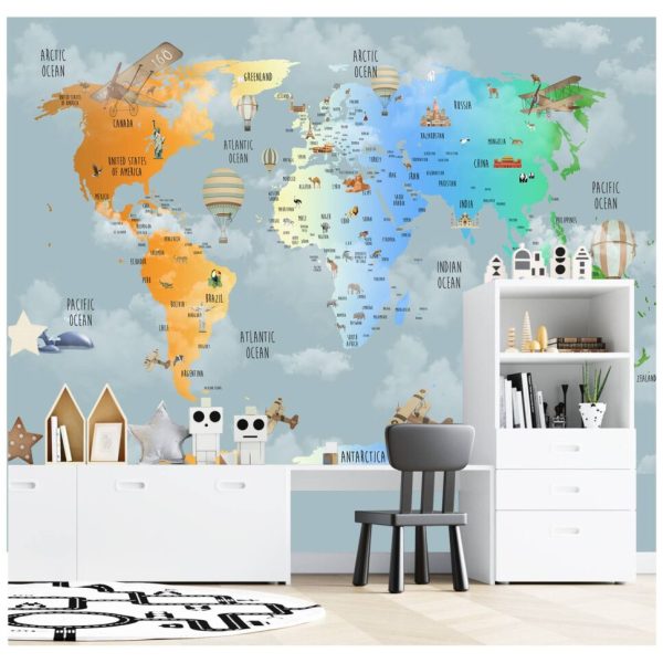 Blue Tones Kids And Nursery Map Wall Mural