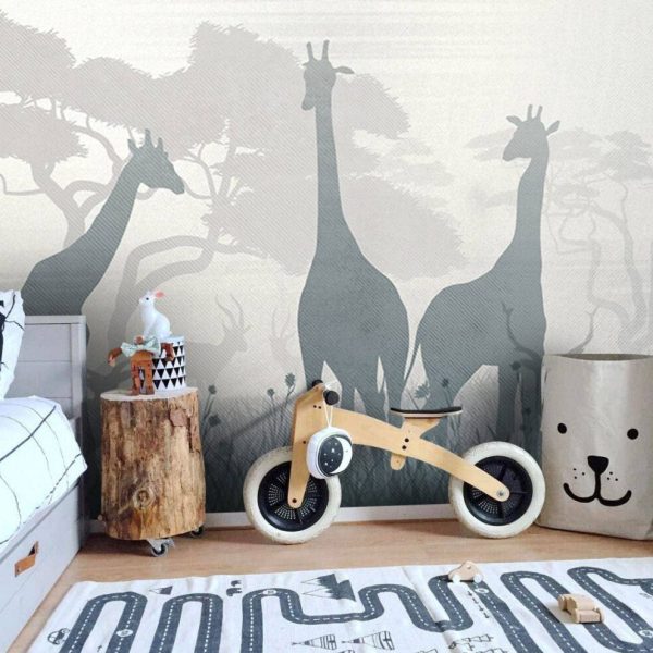 Foggy Designed Giraffes Shades Wall Mural