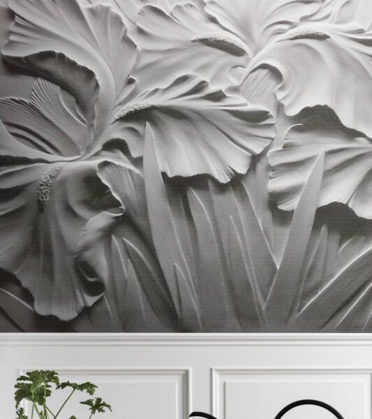 Embossed Grayscale Flowers Wall Mural