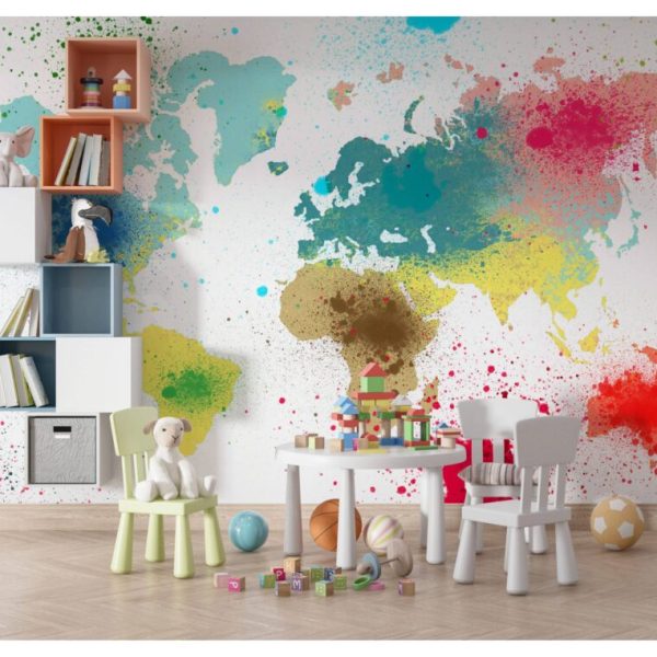 Colorful World Map Designed Wall Mural