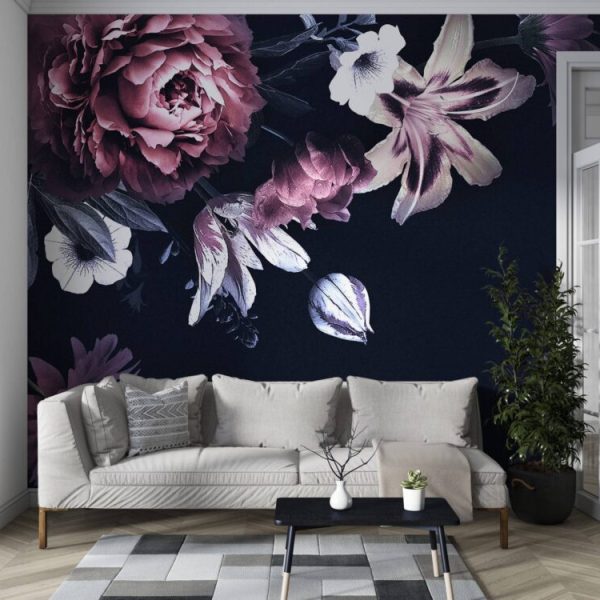 Black Colorful Flowers Wall Mural