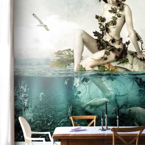 Girl On A Rock Middle Of Sea Wall Mural