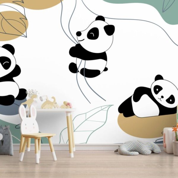 Cute Pandas Playing On Tree Wall Mural