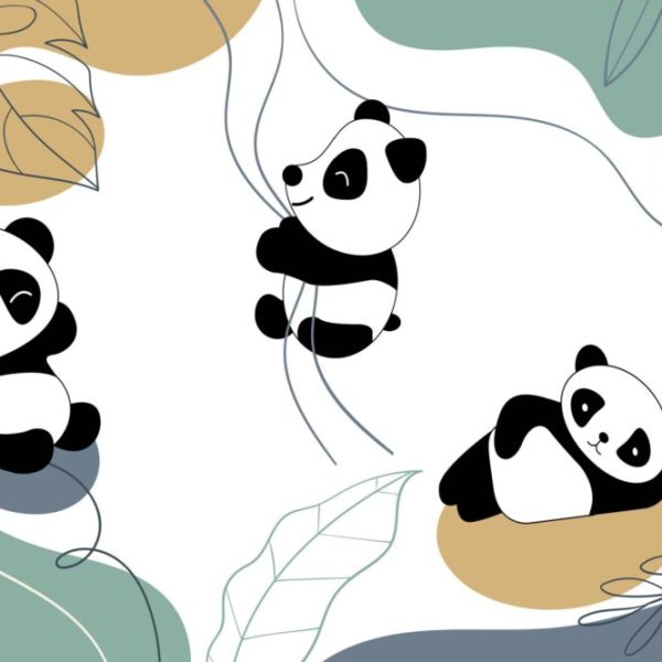 Cute Pandas Playing On Tree Wall Mural