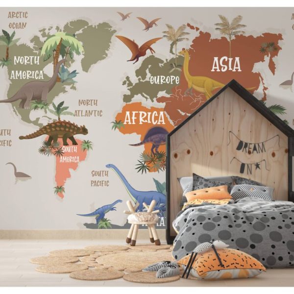 Dinosaurs World Map Wall Mural
