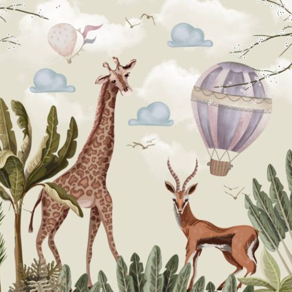 Safari Animals Hot Air Balloons Wall Mural