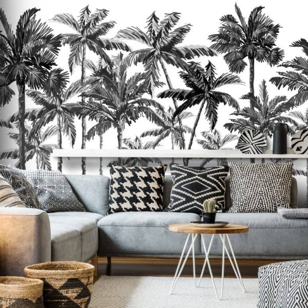 Black And White Palm Trees Wall Mural