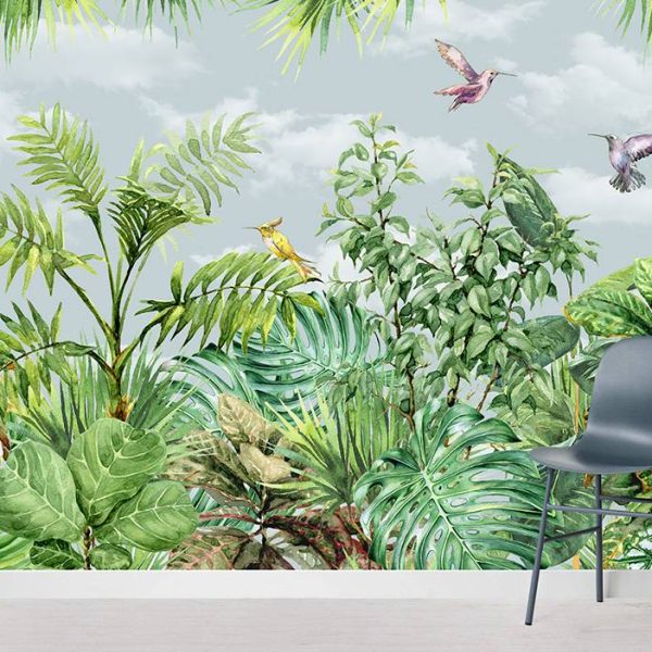 Colorful Tropic Trees Birds Wall Mural