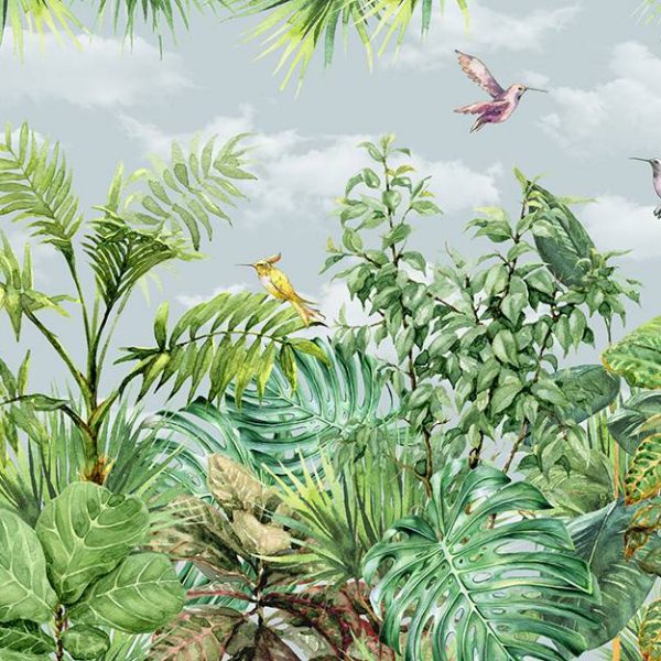 Colorful Tropic Trees Birds Wall Mural