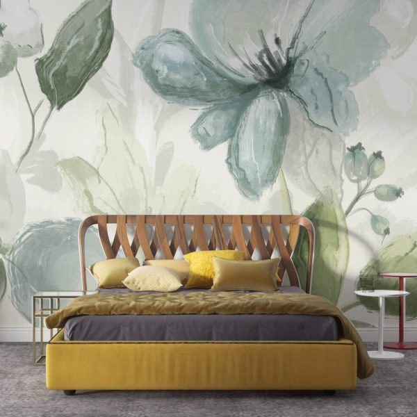 Blue And Green Tones Floral Wall Mural