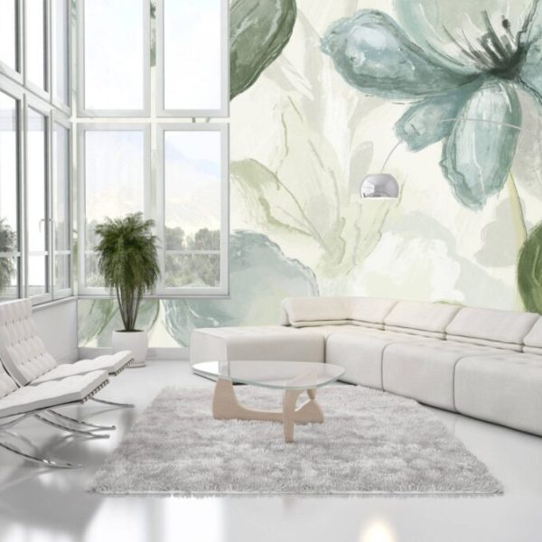 Blue And Green Tones Floral Wall Mural