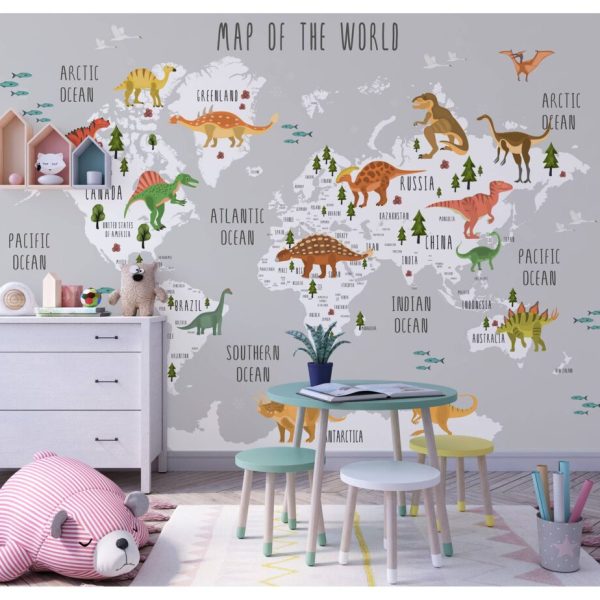 Dinosaurs Wold Map Wall Mural