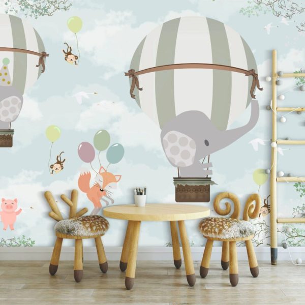 Elephants With Hot Air Balloons Wall Mural